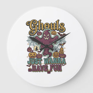 Ghouls Just Wanna Have Fun Ghost Pumpkins Witch Mo Large Clock