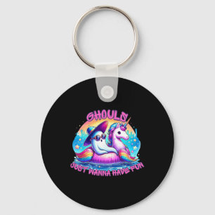 Ghouls Just Wanna Have Fun Ghost Unicorn Summer Va Key Ring