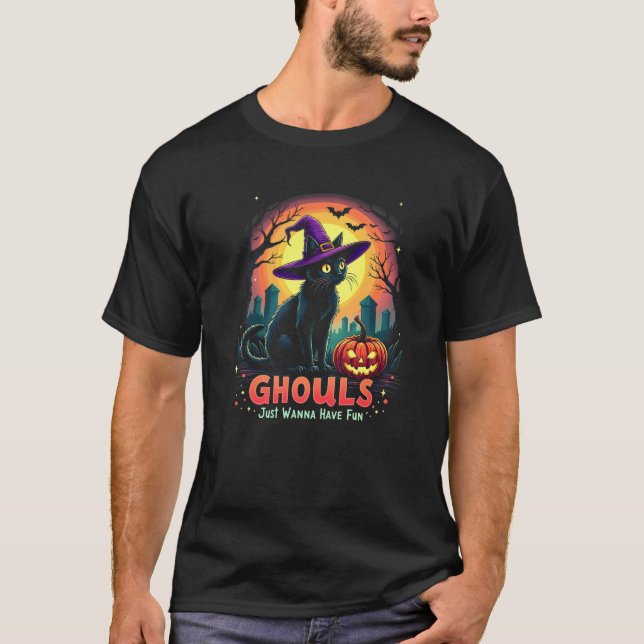 Ghouls Just Wanna Have Fun Halloween Women Cat Wit T-Shirt (Front)