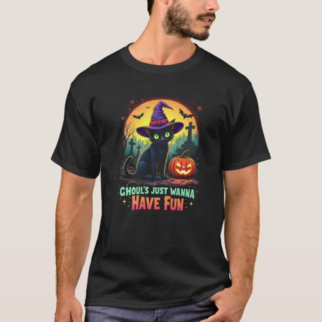 Ghouls Just Wanna Have Fun Halloween Women Cat Wit T-Shirt (Front)