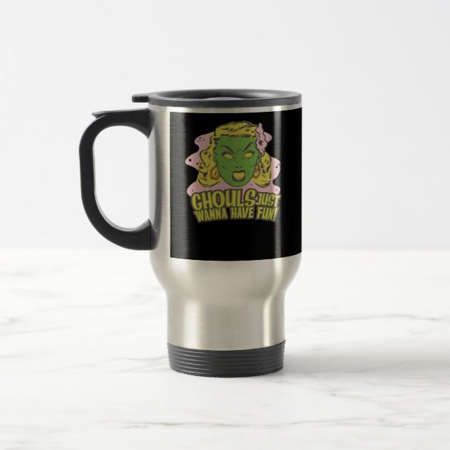 Ghouls Just Wanna Have Fun Lazy Sloth Travel Mug (Left)