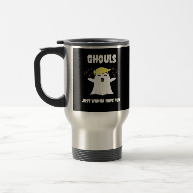 Ghouls Just Wanna Have Fun Retro Design Travel Mug (Left)