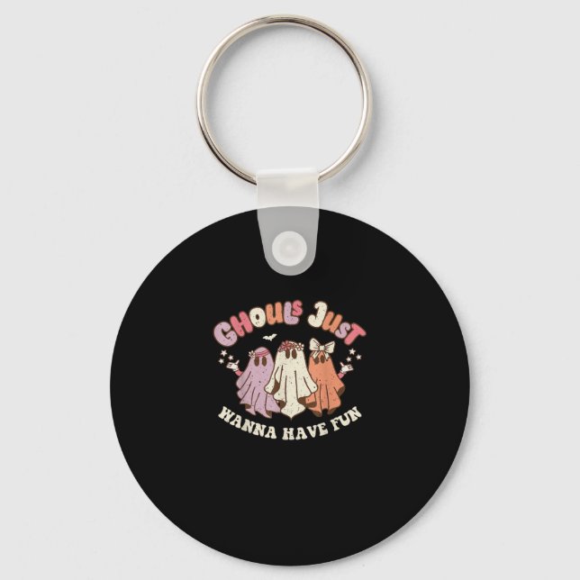 Ghouls Just Wanna Have Fun Retro Halloween Groovy  Key Ring (Front)