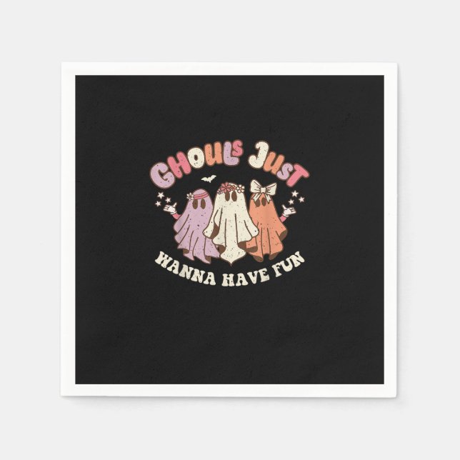 Ghouls Just Wanna Have Fun Retro Halloween Groovy  Napkin (Front)