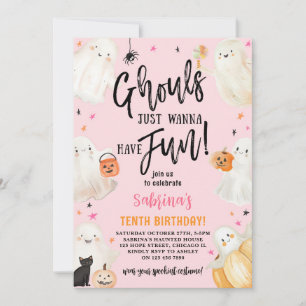 Ghouls Just Wanna Pink Halloween Birthday Party Invitation