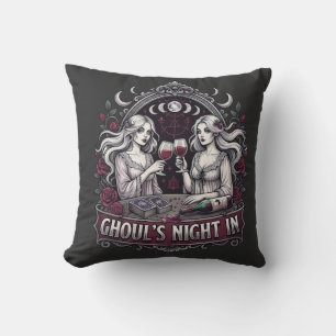 Ghoul's Night In Spooky Wine Tarot Halloween Party Cushion
