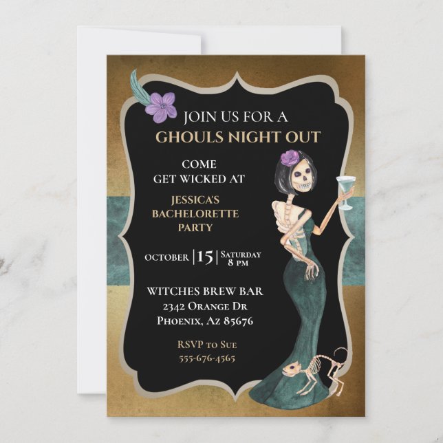 Ghouls Night out Bachelorette Halloween Skeleton Invitation (Front)