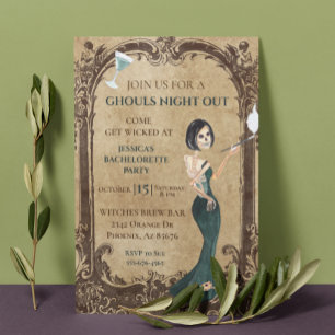 Ghouls Night out Bachelorette Halloween Skeleton Invitation