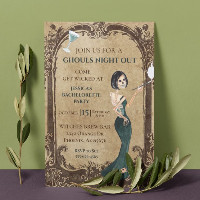 Ghouls Night out Bachelorette Halloween Skeleton Invitation (Creator Uploaded)