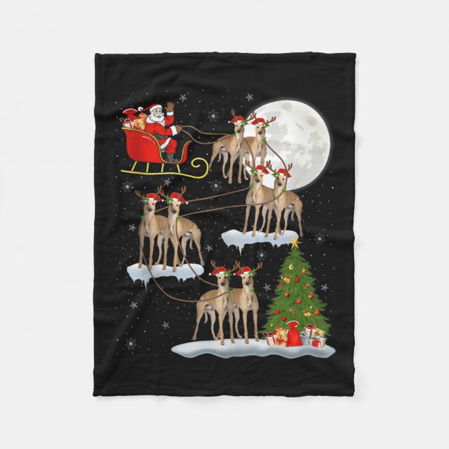 Ghound Dog Santa Sleigh Flying Funny Magical Chris Fleece Blanket (Front)