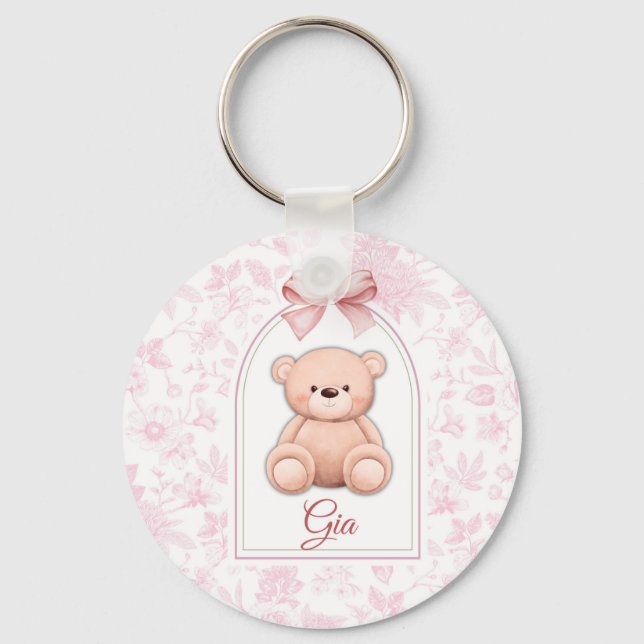 Gia | Custom Pink Teddy Bear Nursery Design  Key Ring (Front)