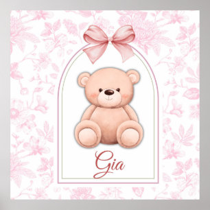 Gia   Custom Pink Teddy Bear Nursery Design  Poster