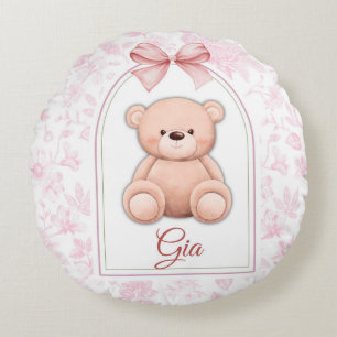 Gia   Custom Pink Teddy Bear Nursery Design  Round Cushion