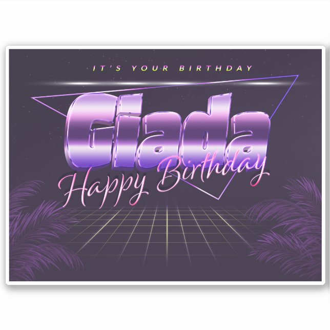 Giada Name First Name lila retro Sticker Birthday (Front)