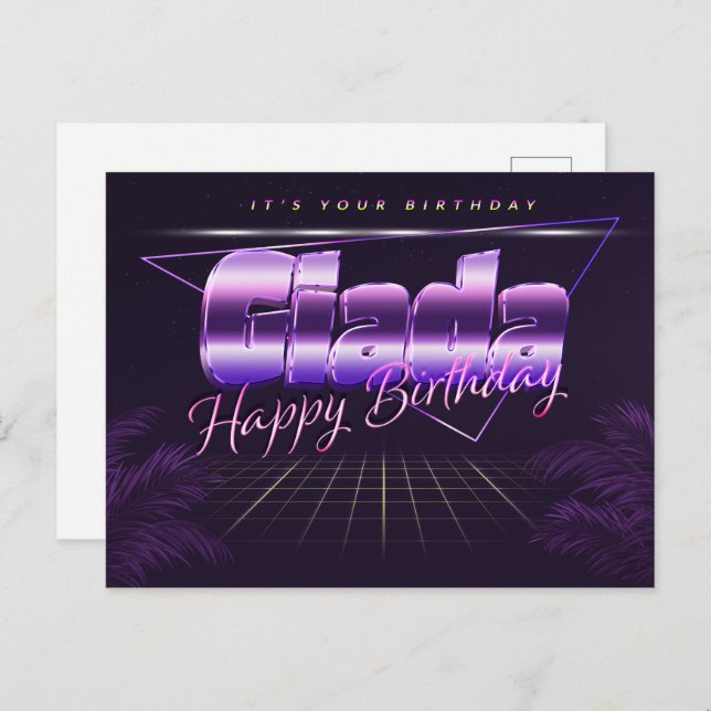 Giada Name First name purple postcard birthday (Front/Back)