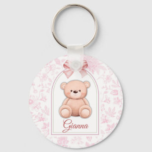 Gianna Custom Pink Teddy Bear Nursery Design Key Ring