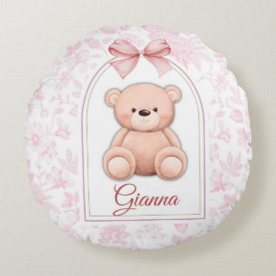 Gianna Custom Pink Teddy Bear Nursery Design Round Cushion