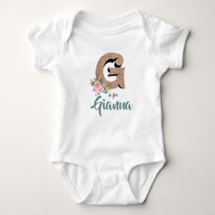 Gianna Name Reveal Wood Letter Floral Girl Romper Baby Bodysuit