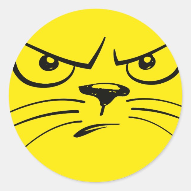 Giant angry cat face classic round sticker (Front)
