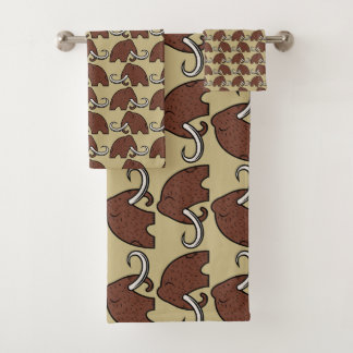 Giant Animals: Cartoon of Extinct Mammoths Bath Towel Set