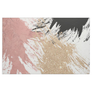 Giant Artsy Brushstrokes in Gold Rose Gold Glitter Fabric
