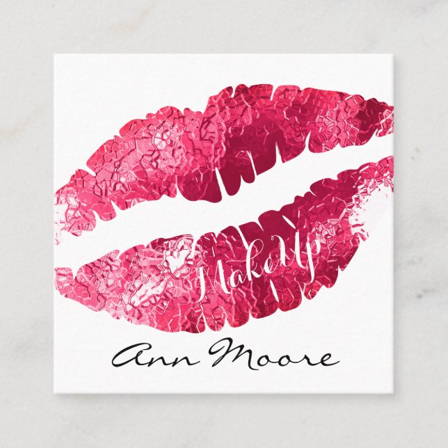 Giant big kiss lips classy shine cover square business card (Front)