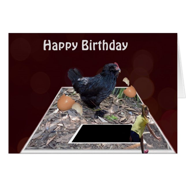 Giant Black Egg Eating Rooster  Birthday Card (Front Horizontal)