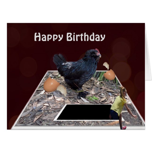 Giant Black Egg Eating Rooster Jumbo Birthday Card (Front Horizontal)