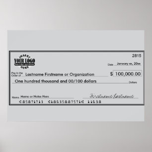 Giant Blank Check for Sweepstakes & Awards Poster
