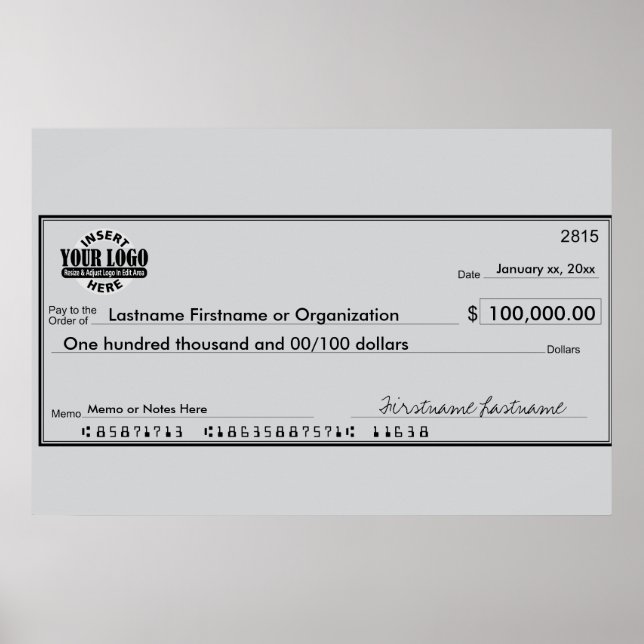 Giant Blank Check for Sweepstakes & Awards Poster (Front)