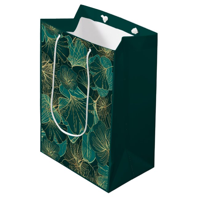 Giant Blue-Green Leaves Medium Gift Bag (Front Angled)