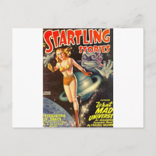 Giant Blue Guy Plots Destruction Postcard