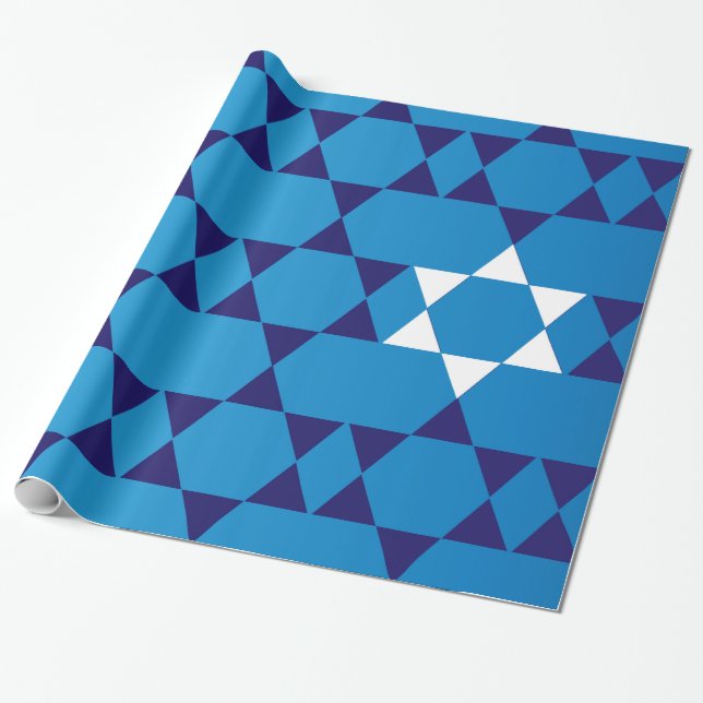 Giant Blue Jewish Stars Wrapping Paper (Unrolled)