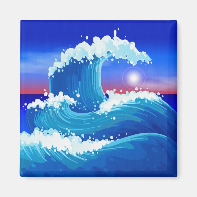 Giant Blue Tsunami Wave with Sun Drawing Magnet (Front)