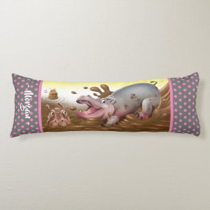 Giant body cushion Hippos in mud pink grey.