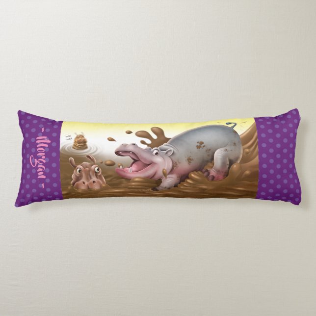 Giant body cushion Hippos in mud purples. (Front)