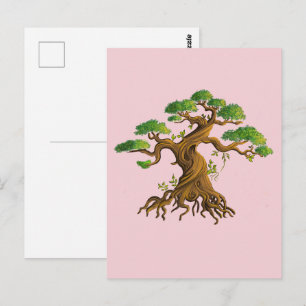 Giant bonsai in color drawing postcard