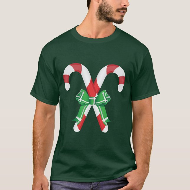 Giant Candy Canes With Green Ribbon T-Shirt (Front)