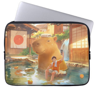 Giant Capybara – Hot Spring Illustration Laptop Sleeve