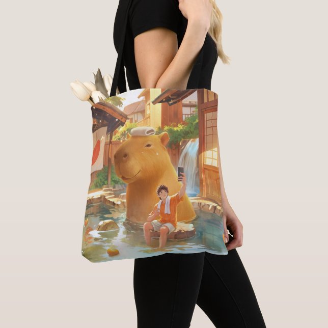 Giant Capybara – Hot Spring Illustration Tote Bag (Close Up)