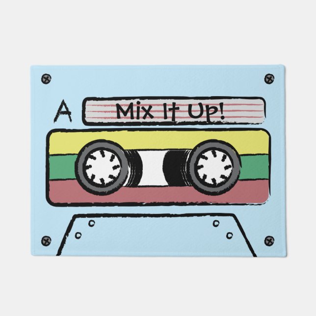 Giant Cartoon Hand Drawn Cassette Tape (Blue) Doormat (Front)