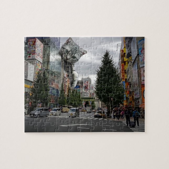 Giant Cat Attacking City Catzilla Cute Monster Jigsaw Puzzle (Horizontal)