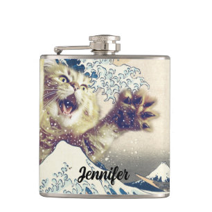 Giant Cat Wave – The Great Wave off Kanagawa Hip Flask