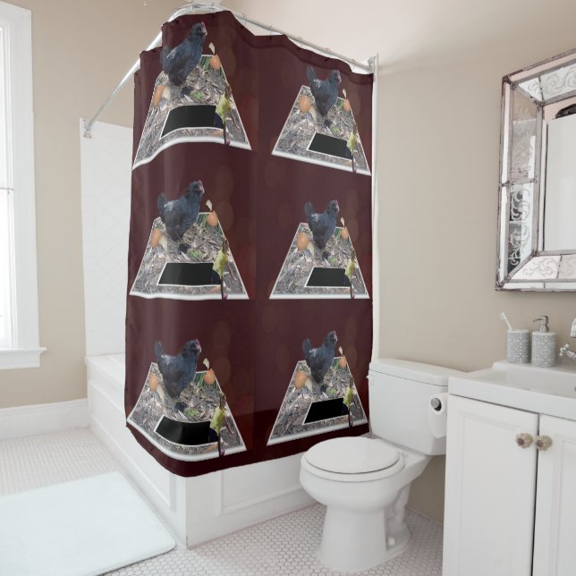 Giant Chicken Crushing Eggs,  Shower Curtain (In Situ)
