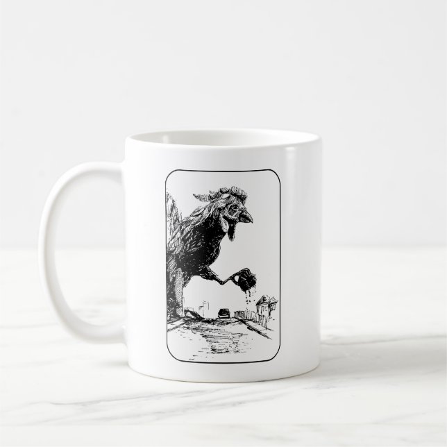 Giant Chicken walking through town Coffee Mug (Left)