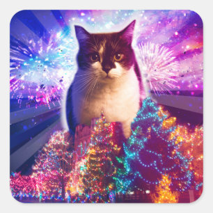 Giant Christmas Cat Square Sticker
