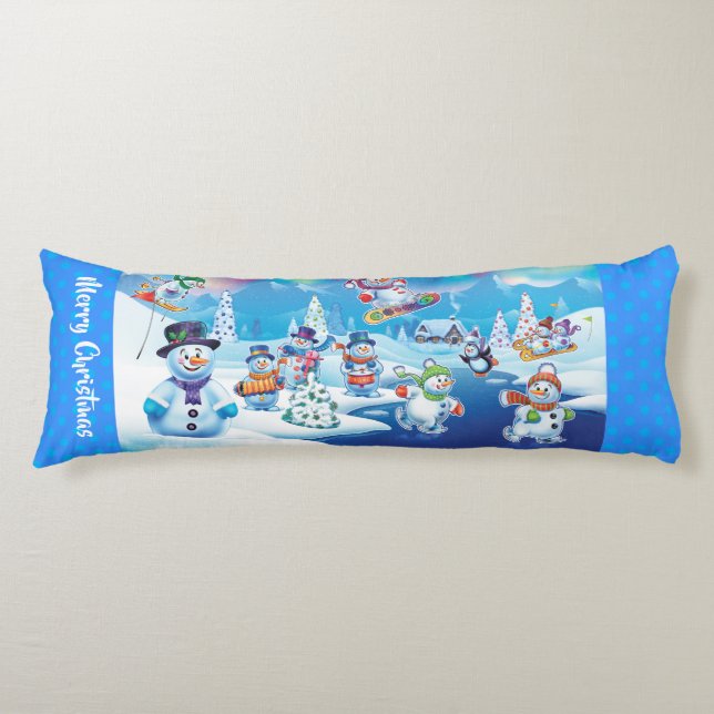 Giant Christmas cushion winter wonderland snowmen (Front)