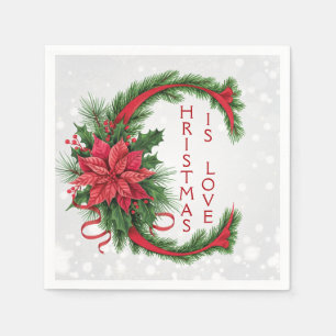 Giant Christmas Letter C Sparkly White Red Green Napkin