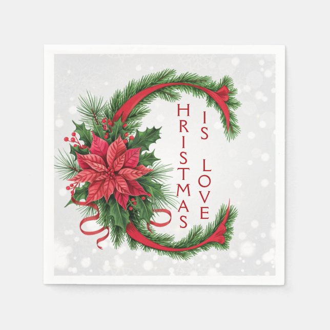 Giant Christmas Letter C Sparkly White Red Green Napkin (Front)