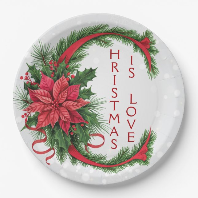 Giant Christmas Letter C Sparkly White Red Green Paper Plate (Front)